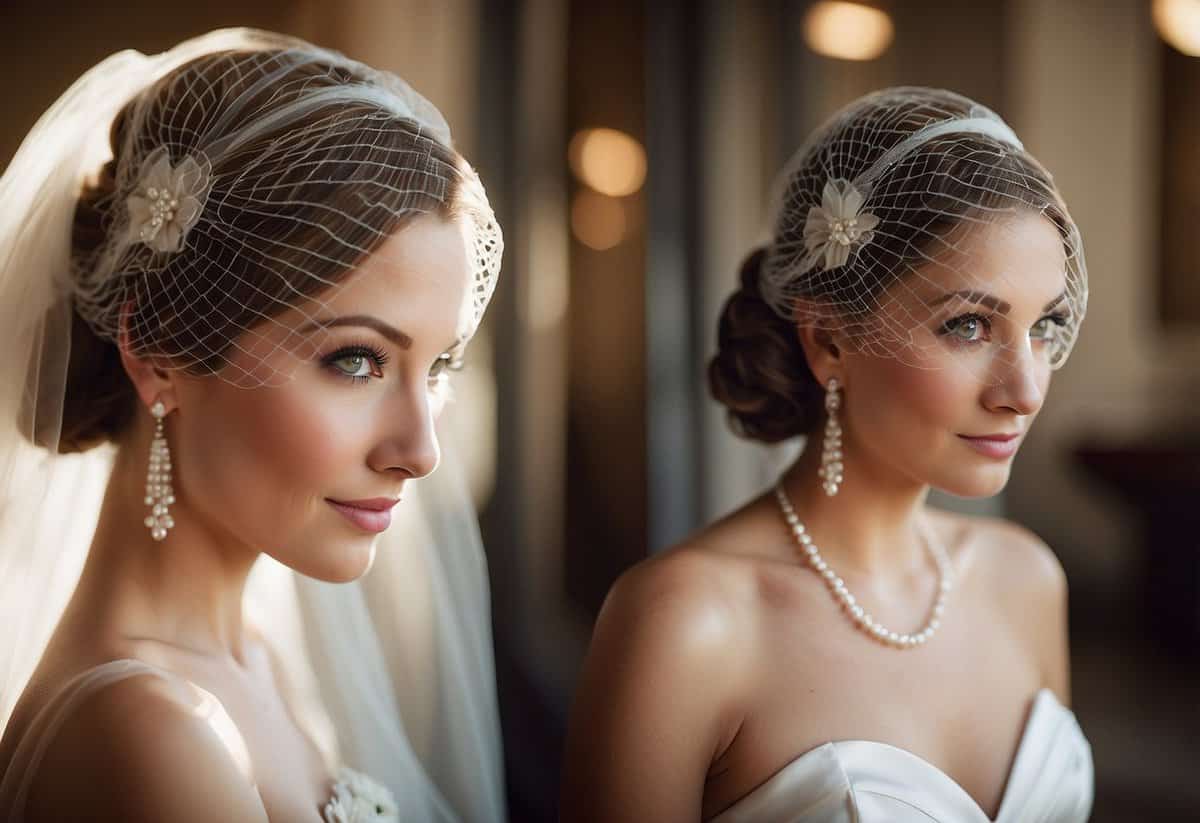 A birdcage veil draped over a vintage-inspired hairdo, adding a touch of old Hollywood glamour to a bride's look