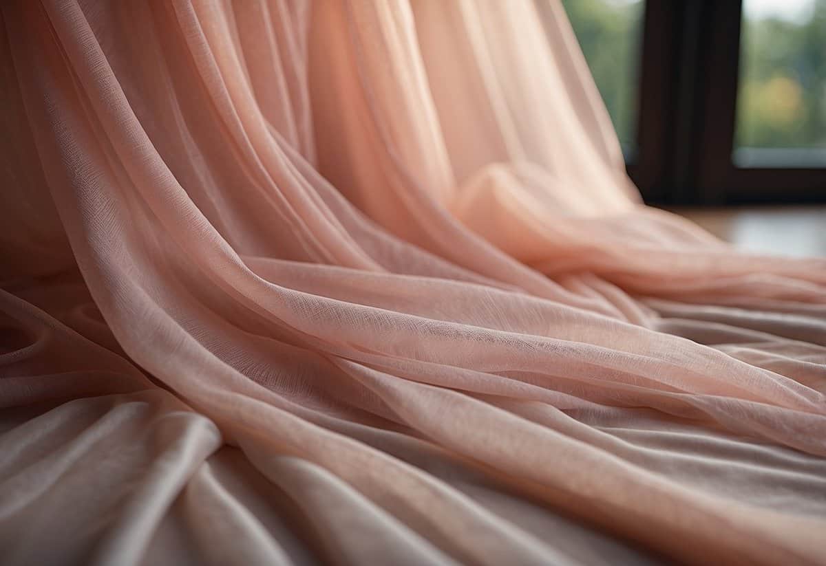 A blush pink veil gently drapes over a delicate surface, evoking romance