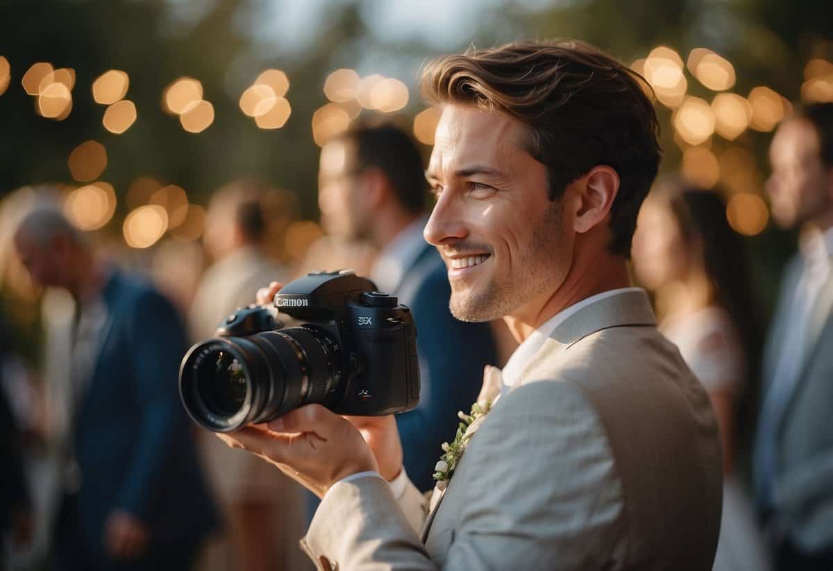 A photographer coordinates baby-friendly wedding shots