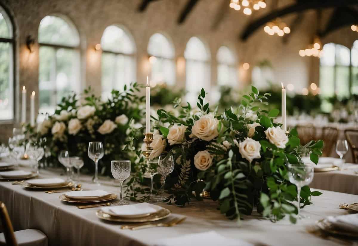 Lush greenery fills the empty spaces, cascading over tables and adorning the venue. Budget-friendly wedding flower tips come to life in the form of abundant foliage