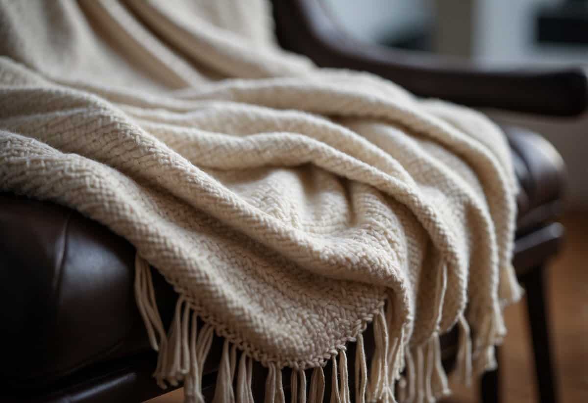 A cozy blanket scarf draped over a chair, ready for guests at a cold wedding