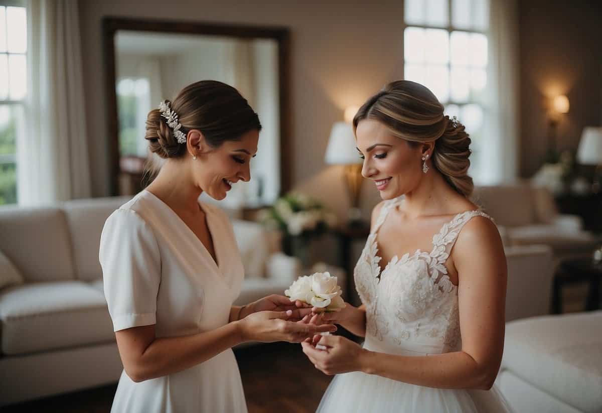 The maid of honor offers a calming presence, helping the bride with last-minute preparations and ensuring everything runs smoothly on the wedding day