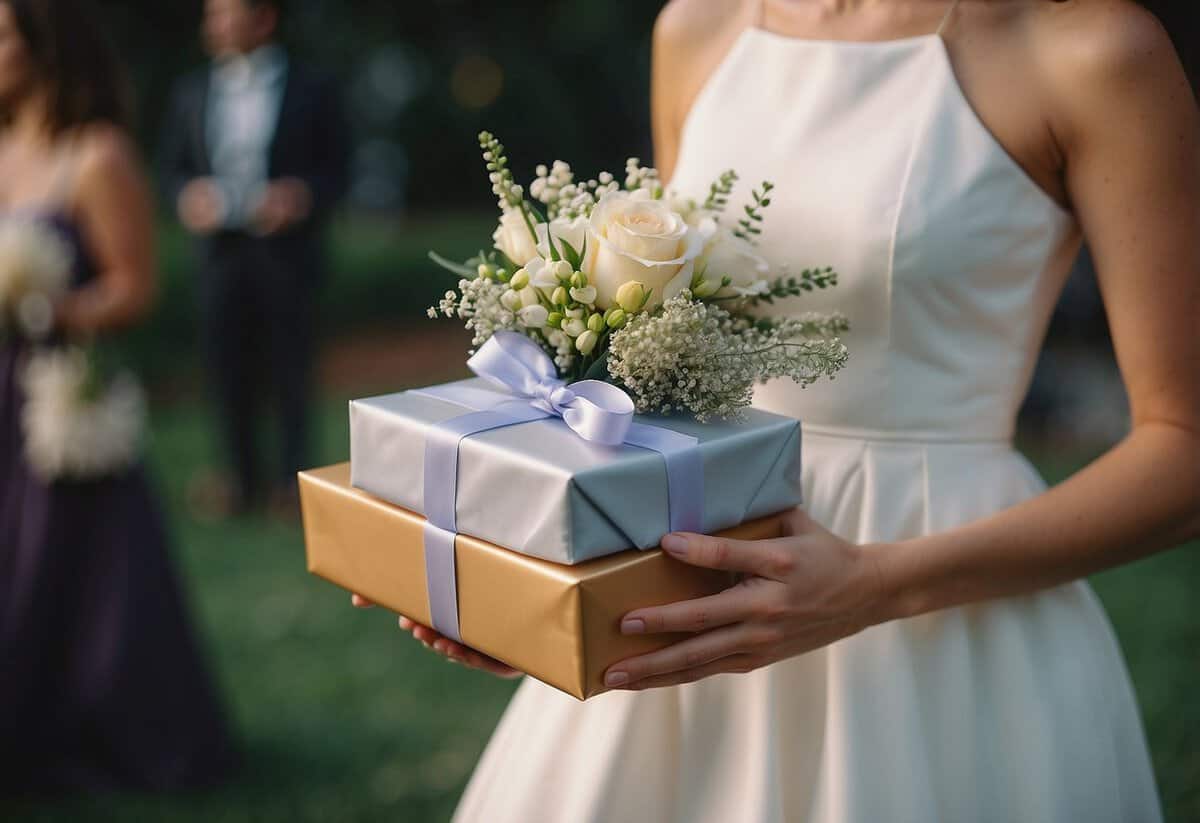 Gifts being carried by a maid of honor on a wedding day