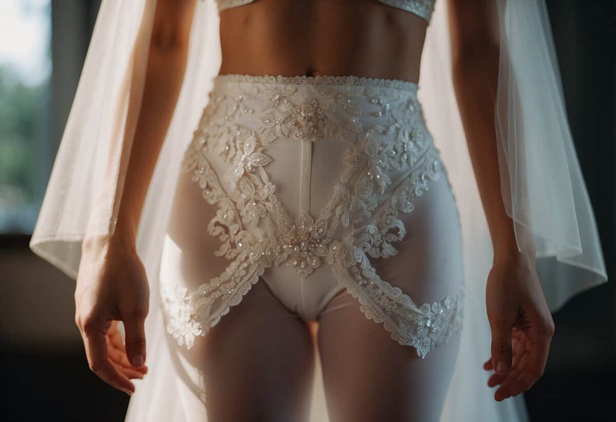A bride confidently wears menstrual underwear under her wedding dress for added security and peace of mind