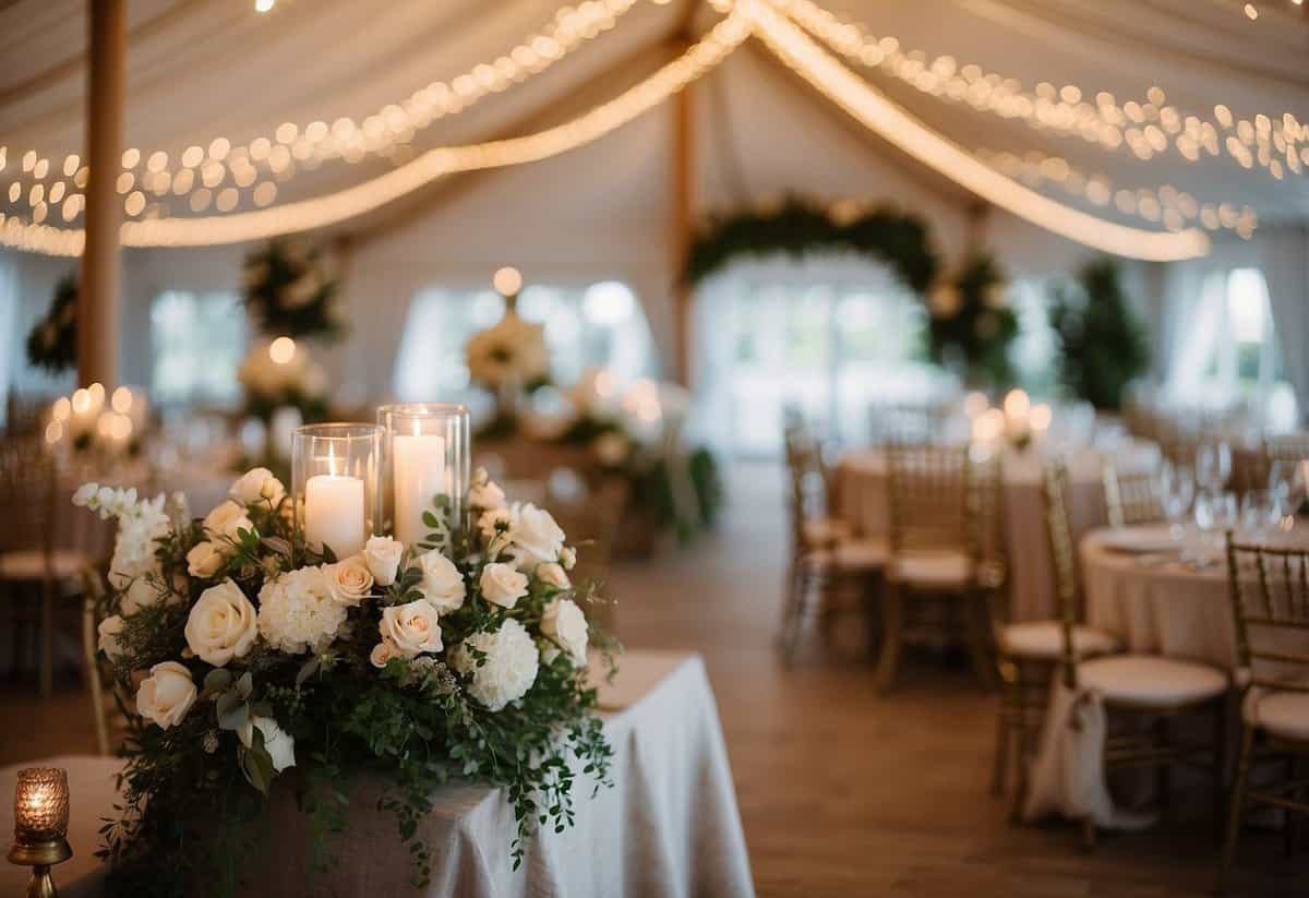 Decorate with elegant drapery, twinkling lights, and floral arrangements. Add personalized touches like monogrammed pillows and custom signage for a romantic tent wedding