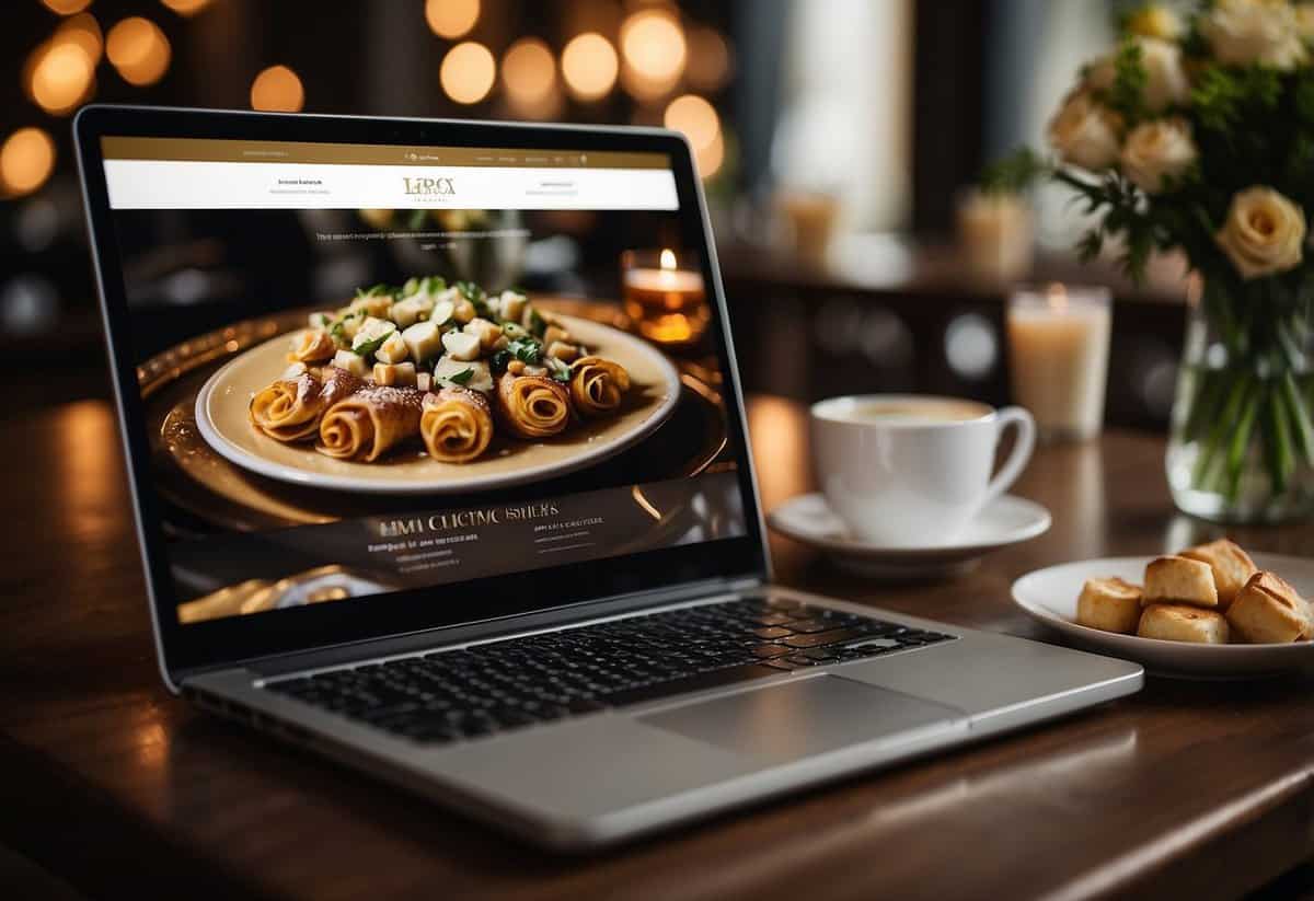 A laptop displaying a wedding website with a clear and organized menu section, showcasing the variety of food options available for the guests