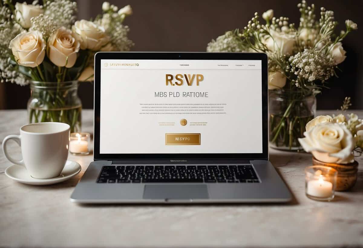 A wedding website with a menu page open, showing integration of RSVP features