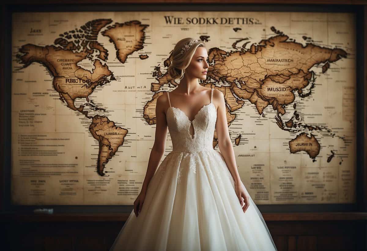 A wedding website displays dress code info with symbols and text, near a map and transportation details