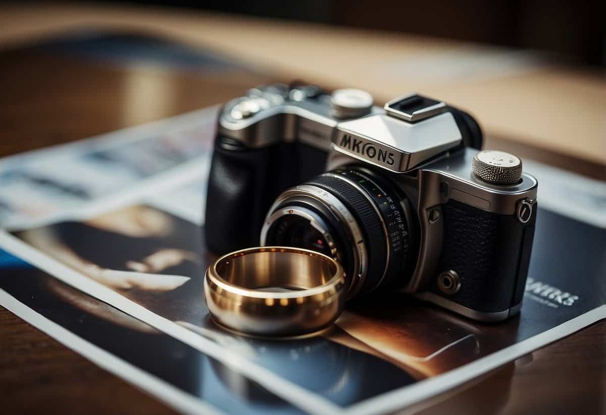 A wedding ring sits on a table, surrounded by framed photos and a video camera. A sense of nostalgia and regret lingers in the air