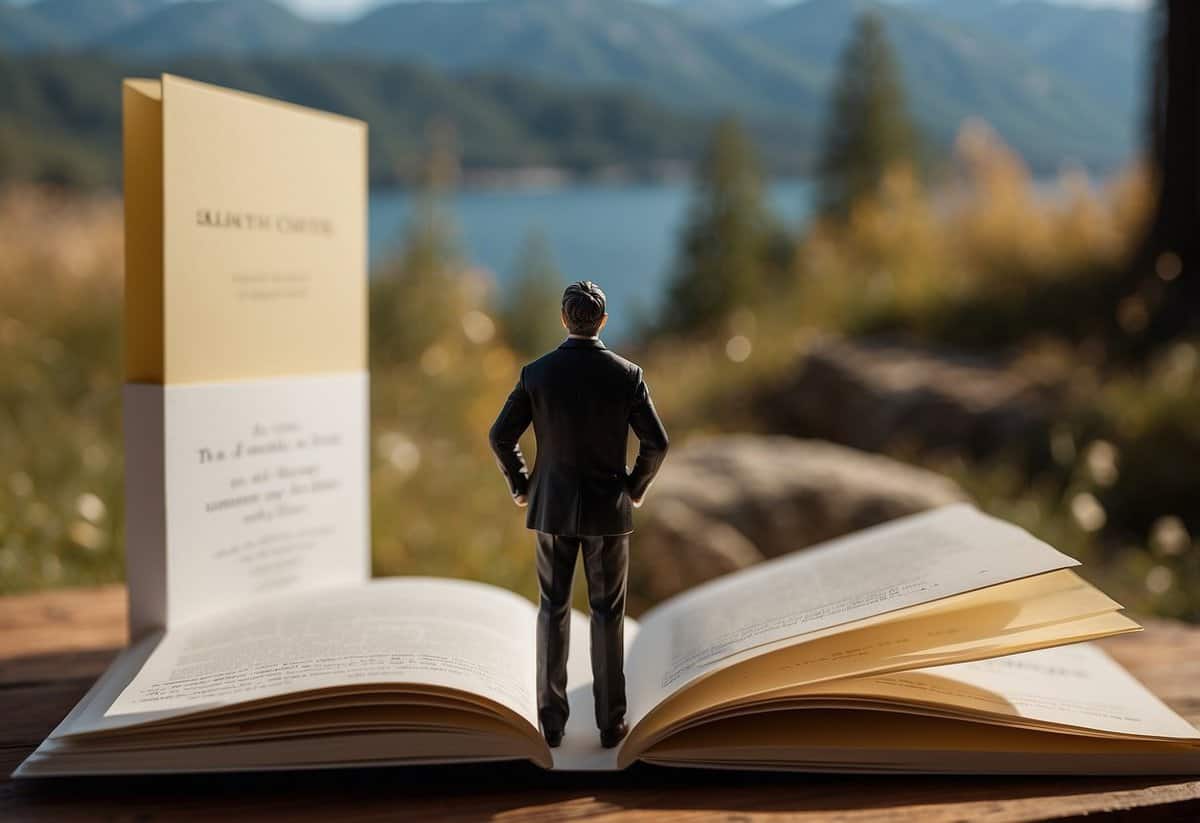 A lone figure stands in front of a wedding invitation, looking contemplative. The figure is surrounded by various options for solo activities, such as reading a book or going for a hike