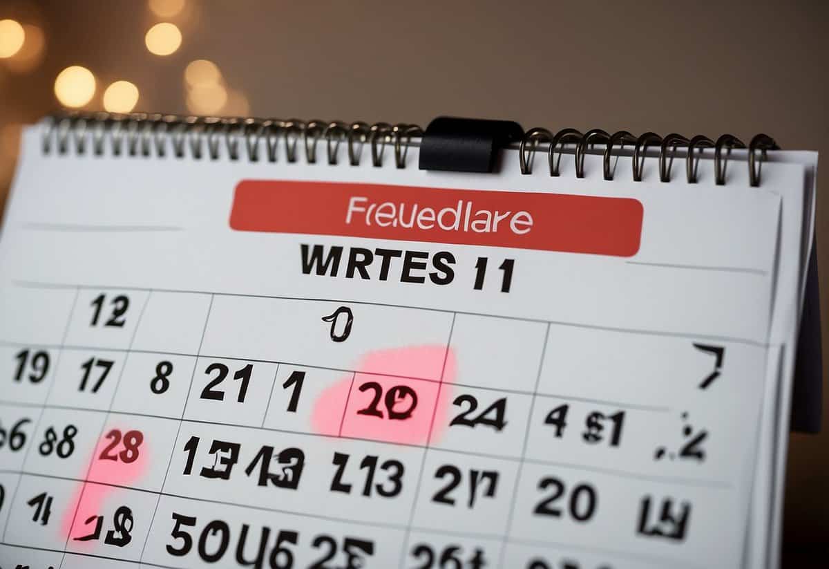A calendar with the date two years in the future circled in red, with the words "Wedding Reservation" written next to it