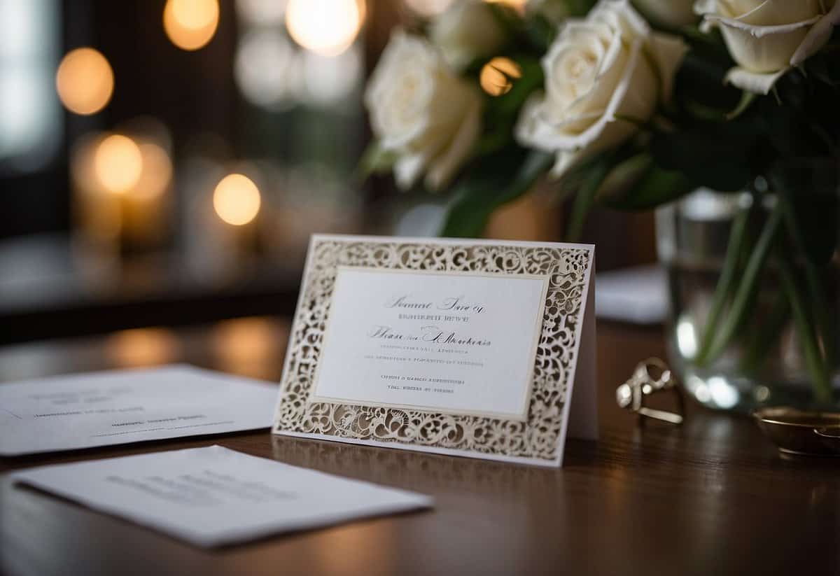 A wedding invitation lies unopened on a table, surrounded by scattered RSVP cards. A conflicted friend ponders the decision, weighing the etiquette of attending
