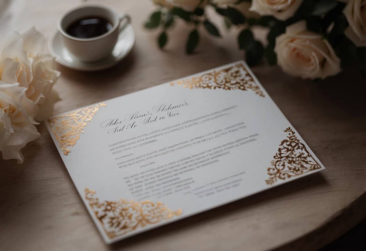 A wedding invitation on a table, surrounded by a list of reasons for not attending. A conflicted expression on a faceless figure's face