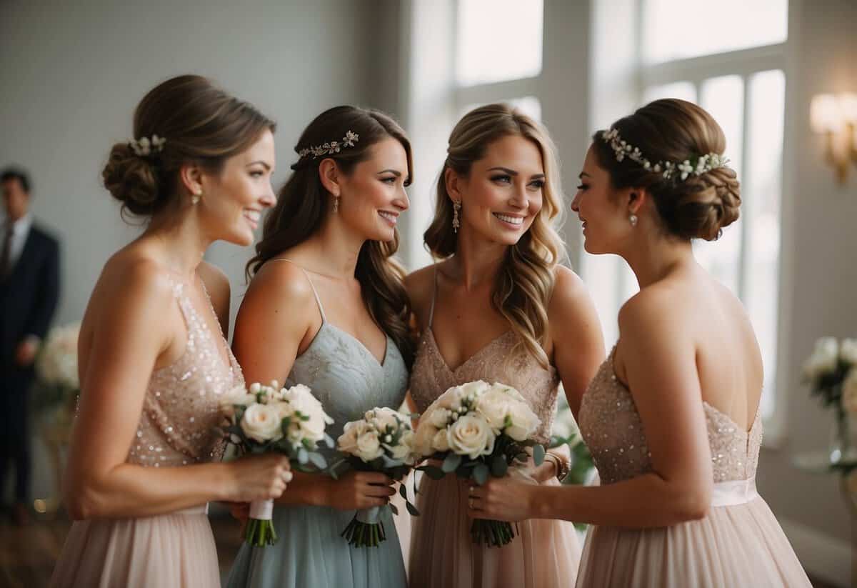 A group of bridesmaids is helping to outfit the bridal party for 100 guests