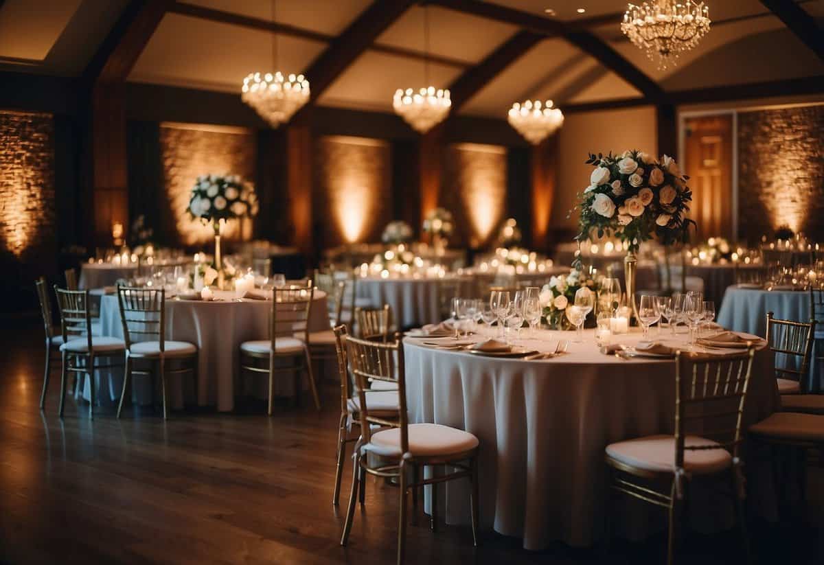 A decorated wedding venue with open seating and warm lighting, inviting all guests to feel comfortable and included