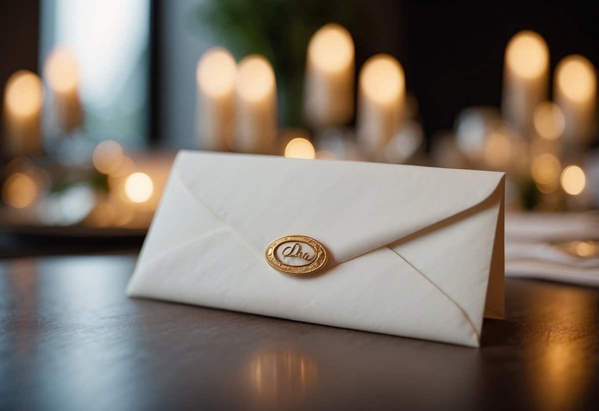 Guest list with blank space, unopened envelope, and worried bride