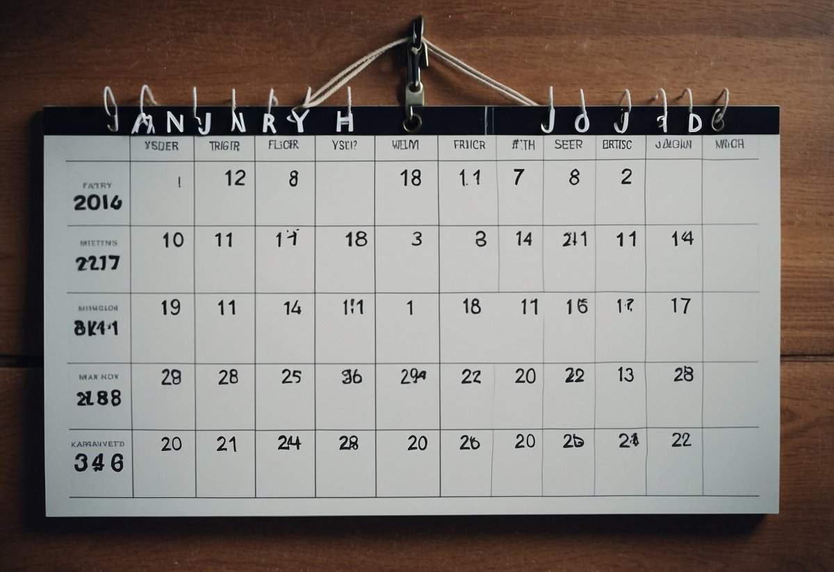 A calendar with the months of January, February, and November highlighted. Other months are faded or crossed out