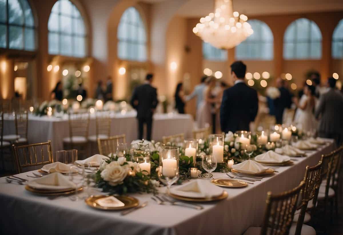A wedding reception with a gift table, some guests not leaving a gift