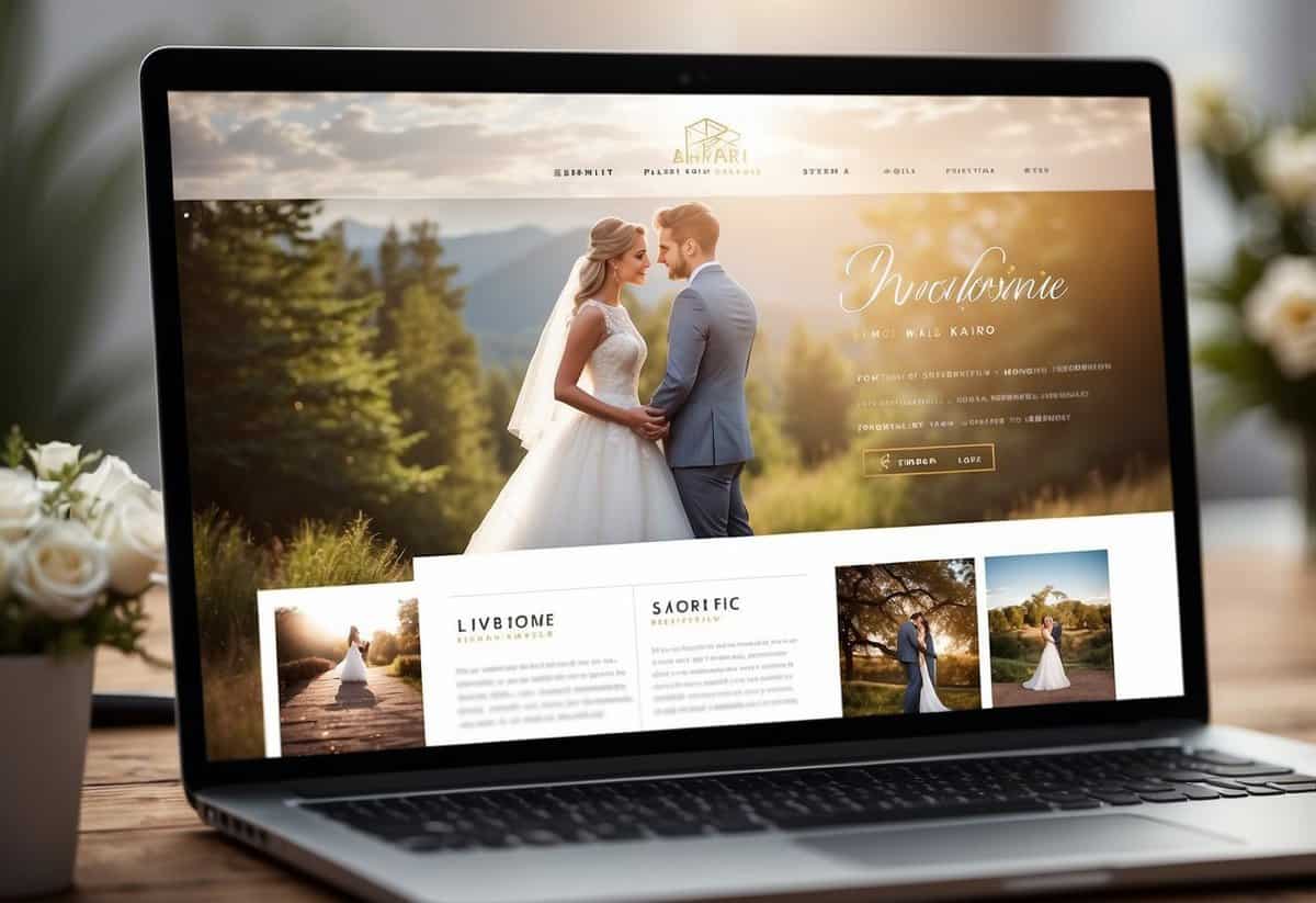 A wedding website split in half, one side with horizontal design elements, the other with vertical design elements