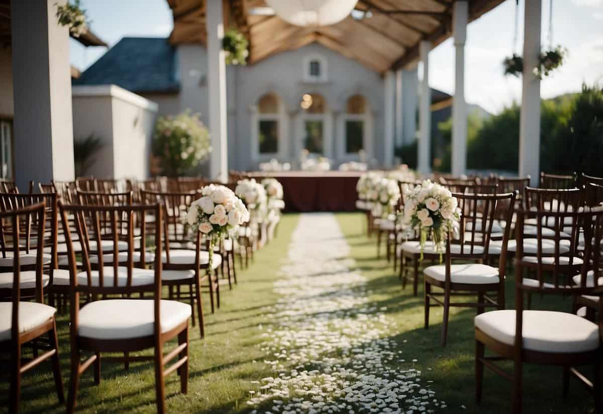 A wedding venue with empty chairs and a guest list showing expected declines