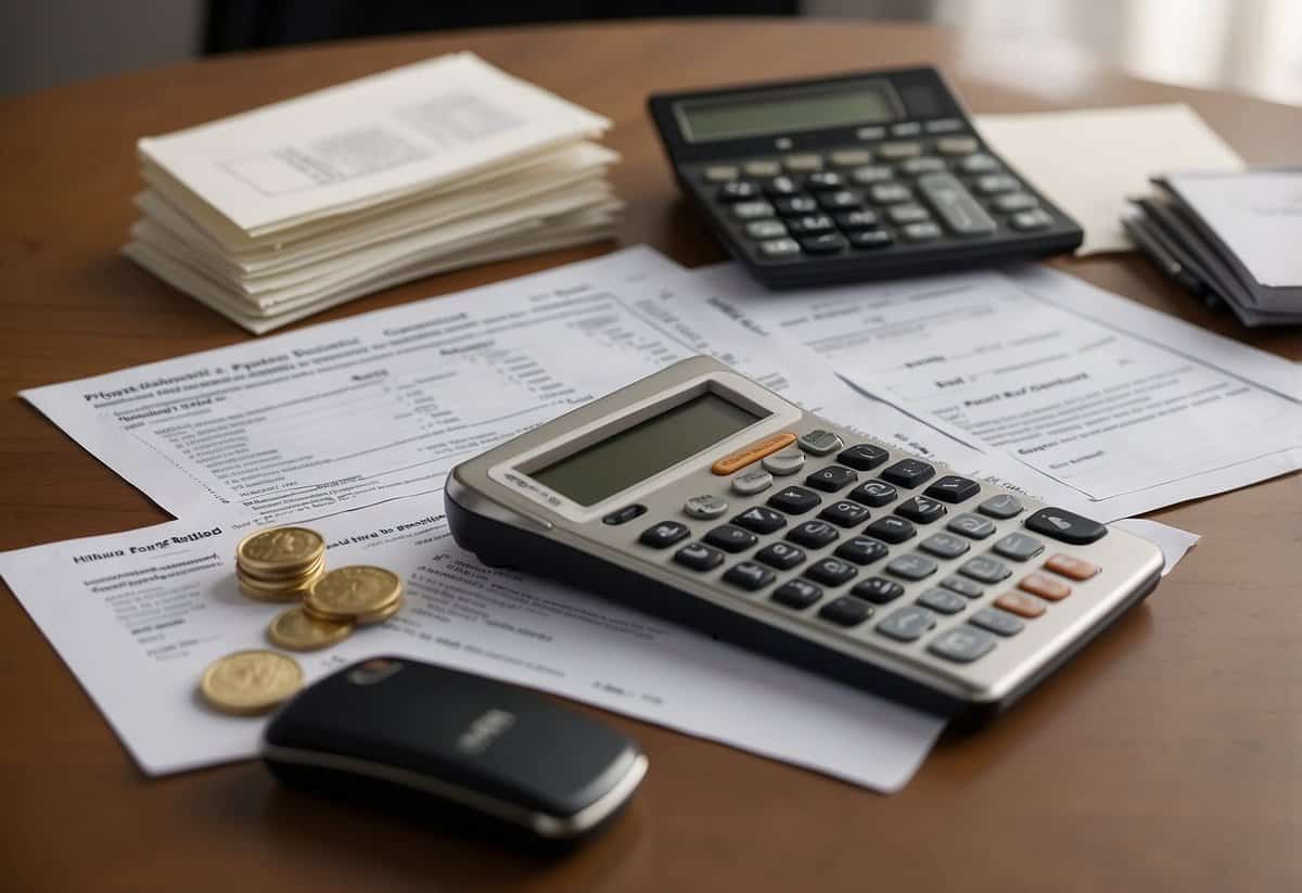 A parent considers the appropriate amount for their daughter's wedding gift, surrounded by financial documents and a calculator