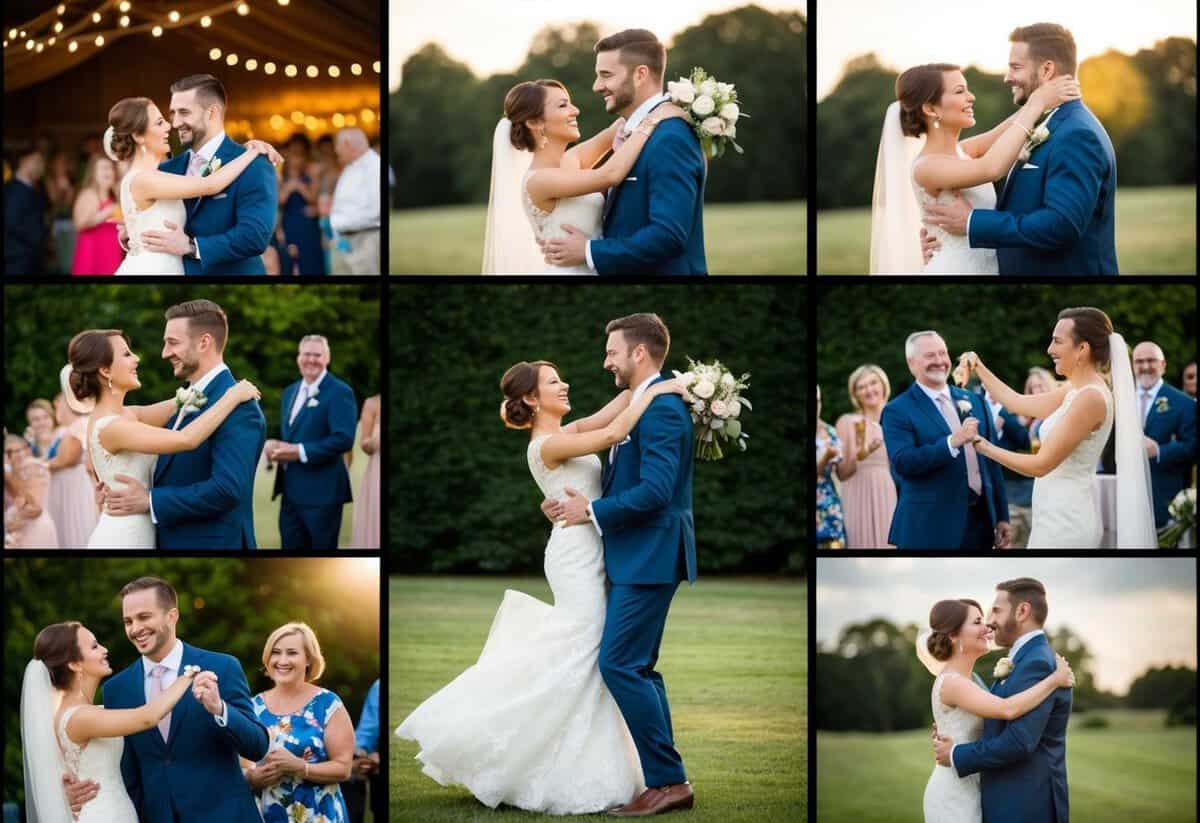 A joyful wedding slideshow with images of couples dancing, exchanging vows, and celebrating with family and friends