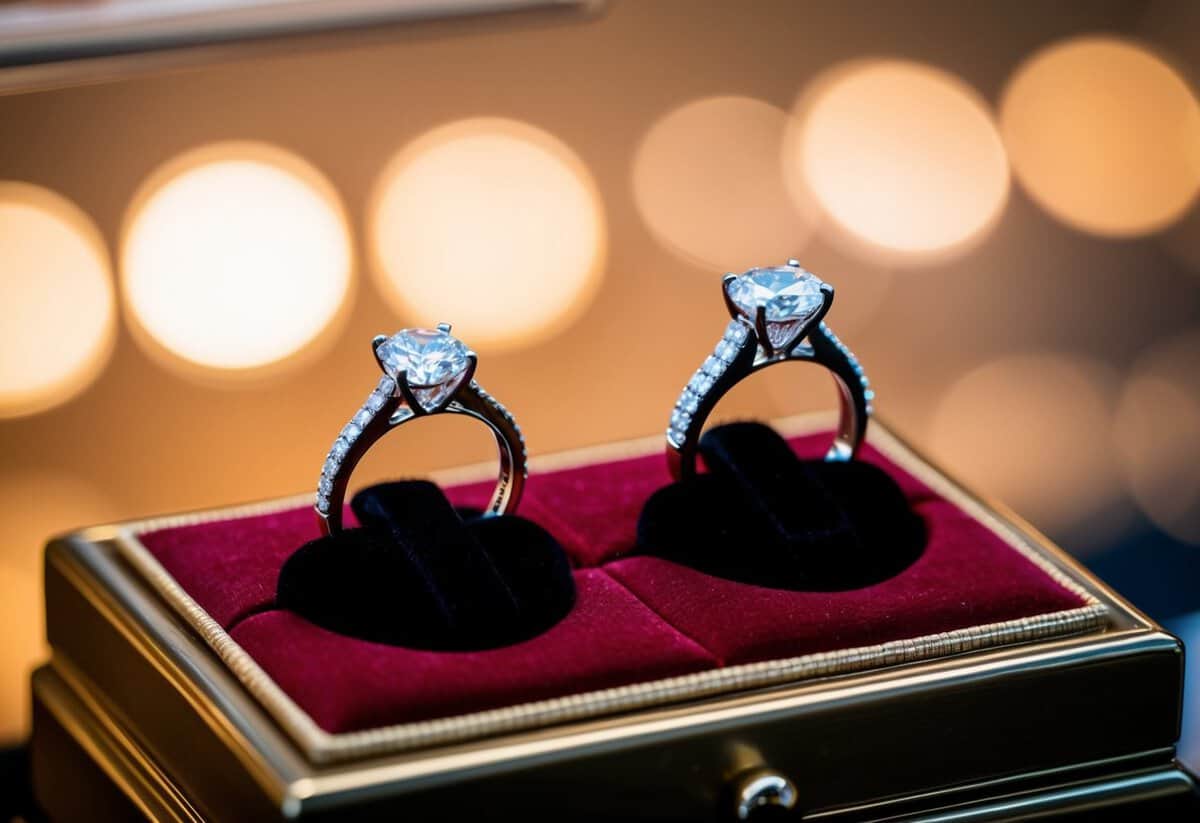 Two sparkling diamond wedding rings on a velvet display, perfect for chubby fingers