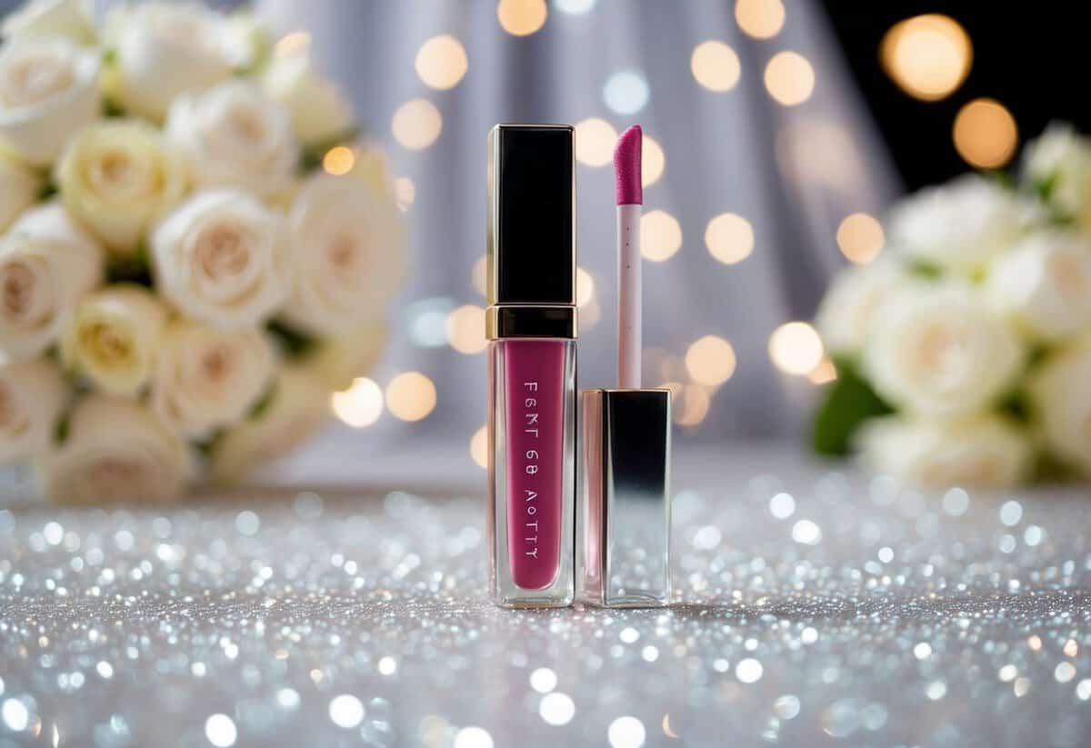 A sparkling wedding scene with a glossy, Fenty Beauty lip gloss as the focal point