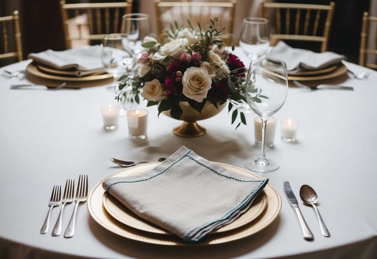 Linen hemstitch napkins arranged elegantly on a table with floral centerpiece