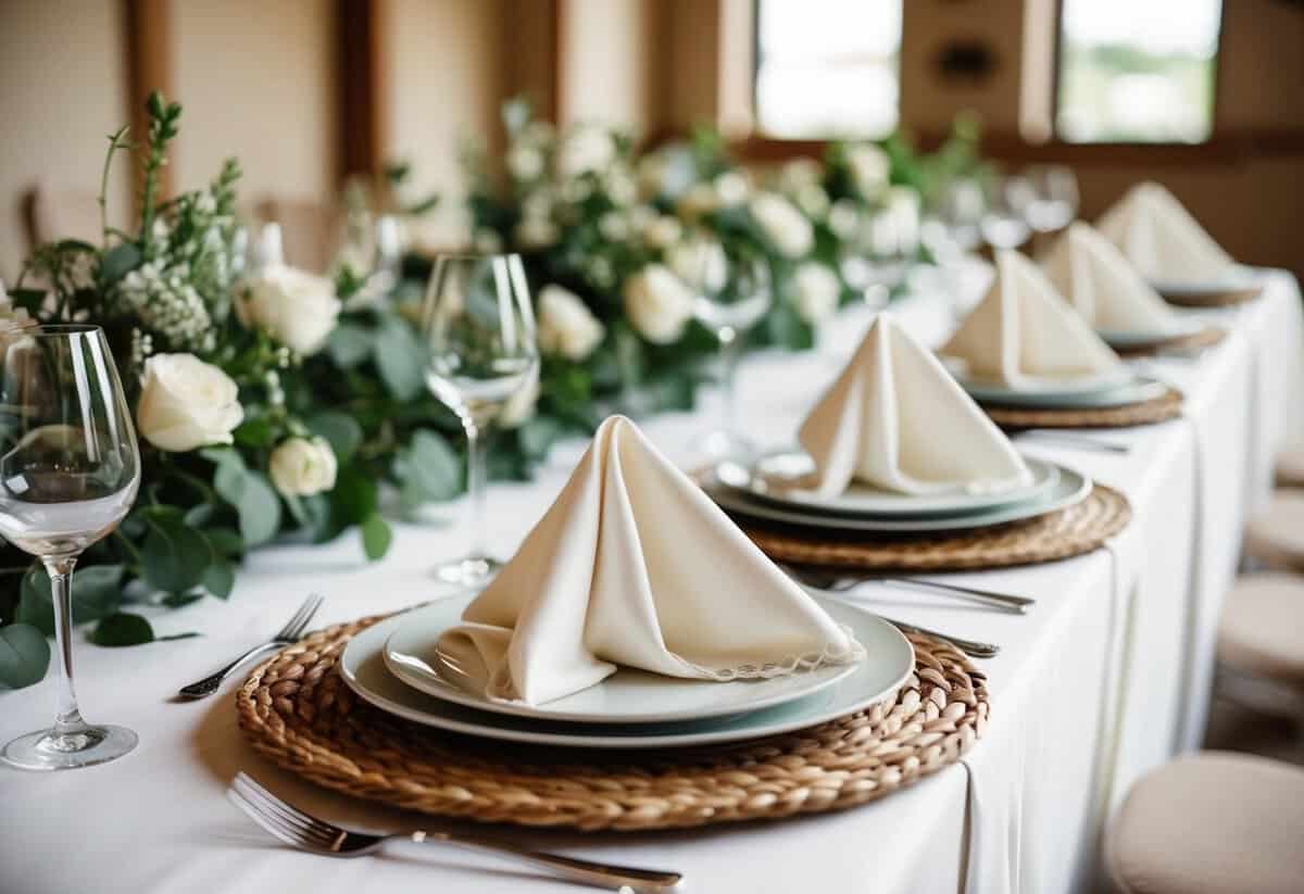 A beautifully set dining table with elegant Cotton Craft Dinner Napkins for a wedding celebration