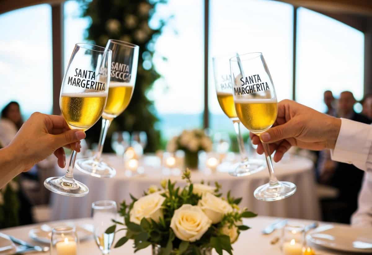 A picturesque wedding reception with glasses of Santa Margherita Prosecco being raised in celebration