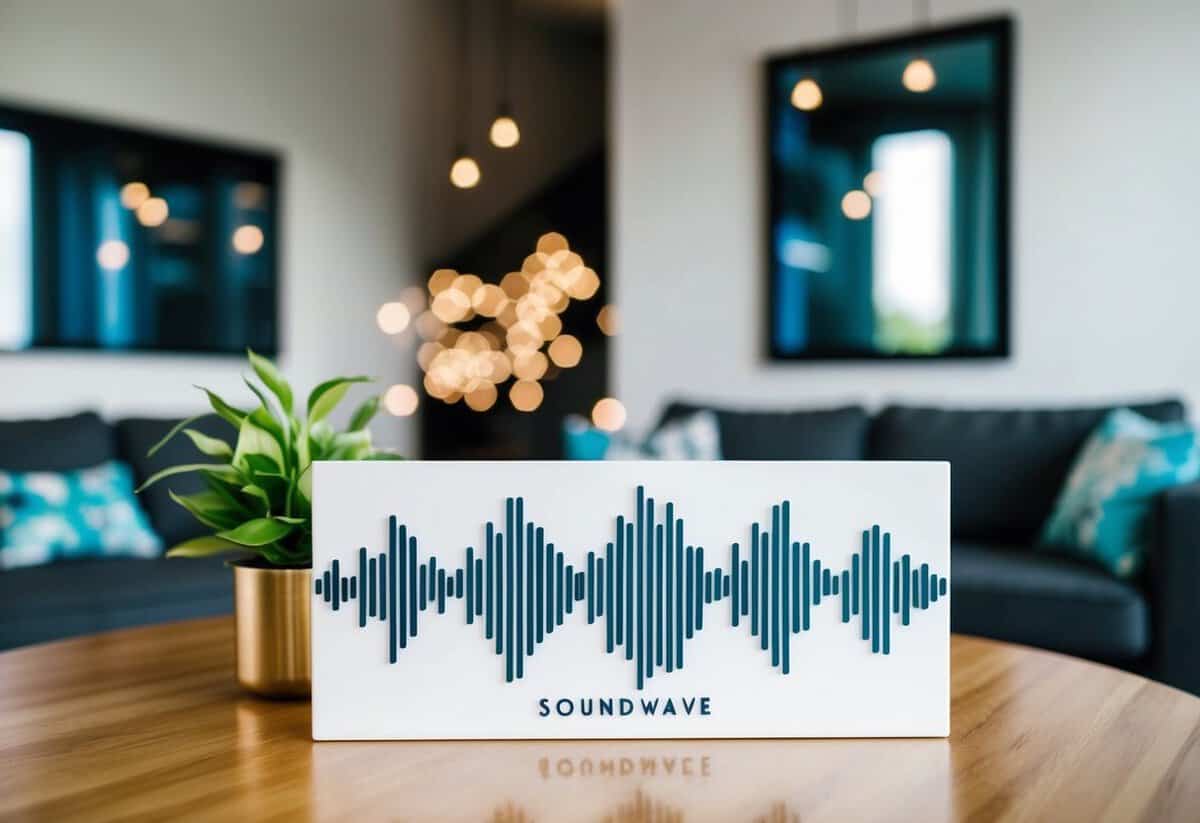 A couple’s personalized soundwave art displayed in a modern home setting