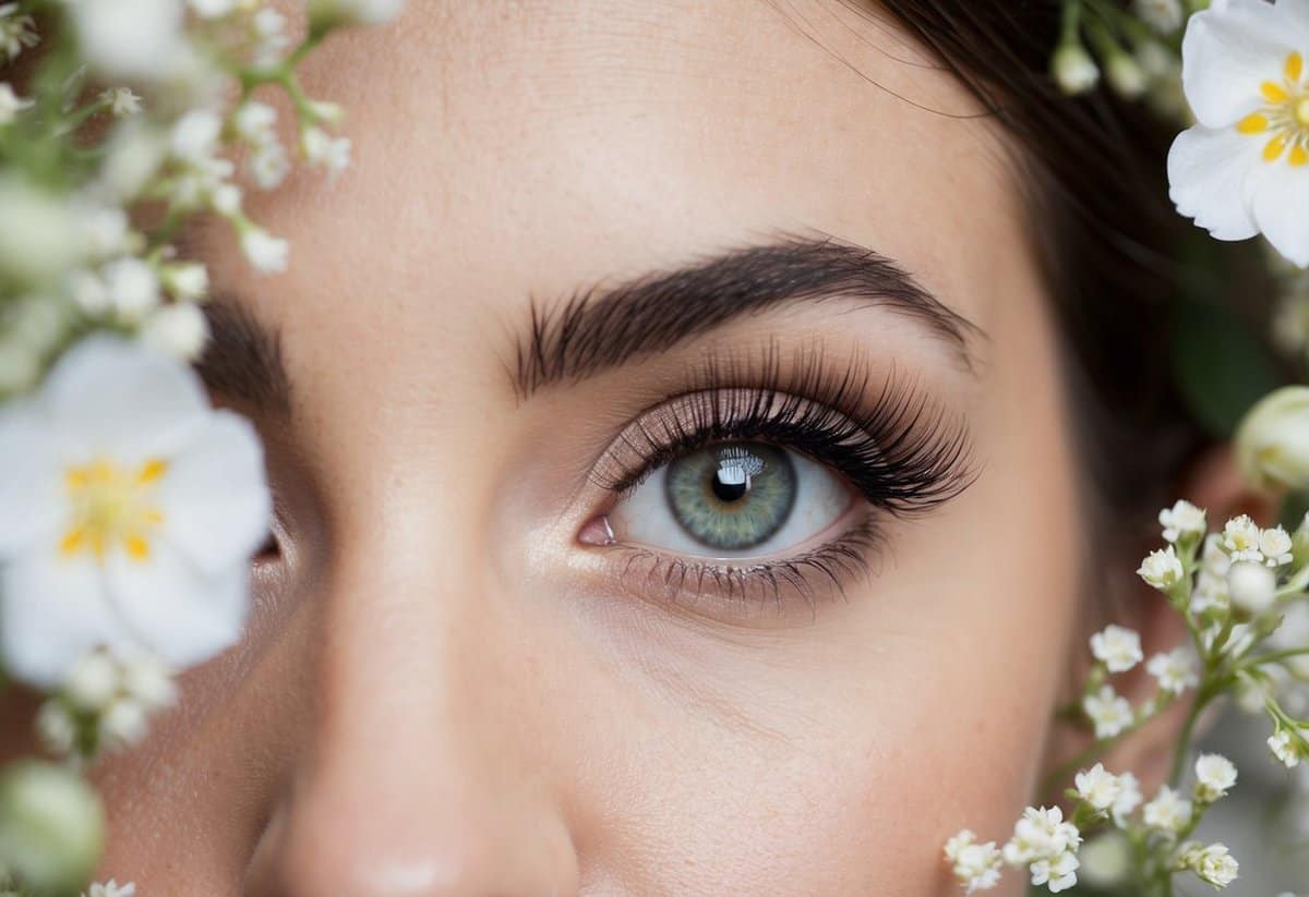 A bride's eye with House of Lashes Iconic Lite, surrounded by delicate floral details