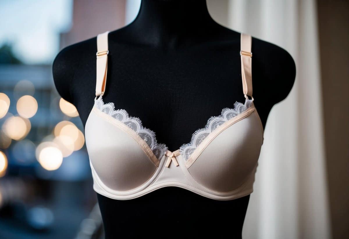 A close-up of a Maidenform Flexees Torsette draped over a mannequin torso, with delicate lace details and adjustable straps