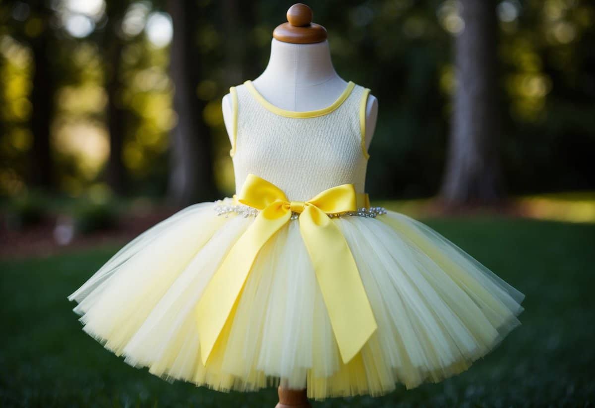 A lemon drop tutu wedding dress on a child mannequin