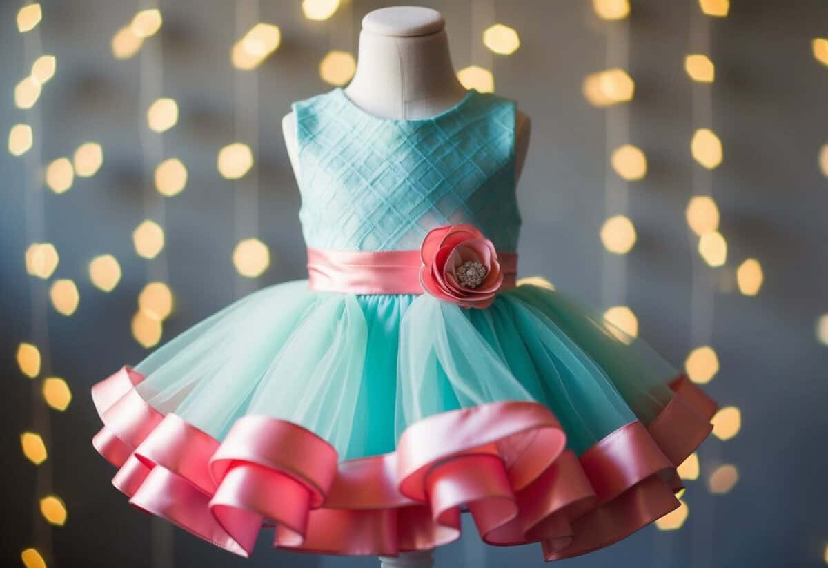 A ruffled skirt party dress with playful details, perfect for a kids' wedding attire