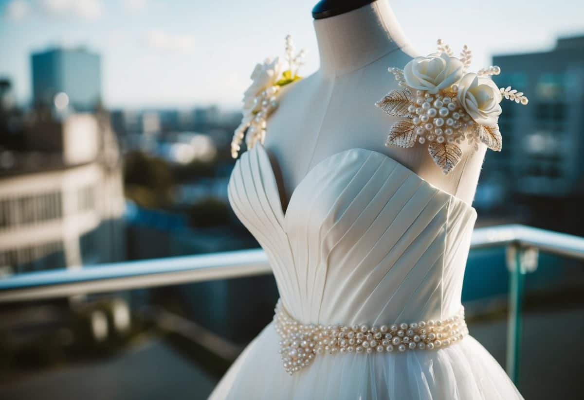 A bridal gown adorned with 3D pearl and flower toppers