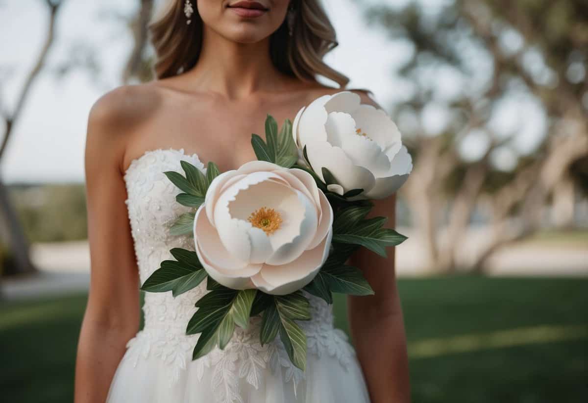 A Penelope Peony wedding dress adorned with 3D flowers