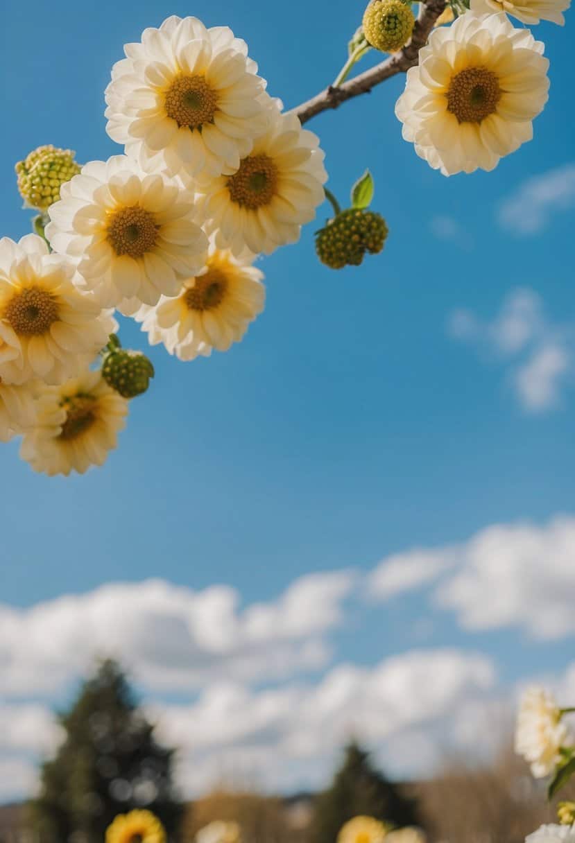 A sunny outdoor setting with blooming flowers and clear skies, symbolizing a good day to get married