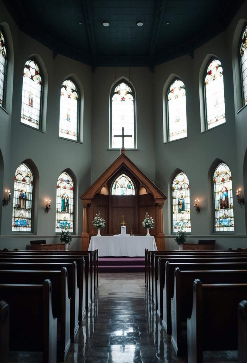 An empty wedding chapel on a rainy Monday in February