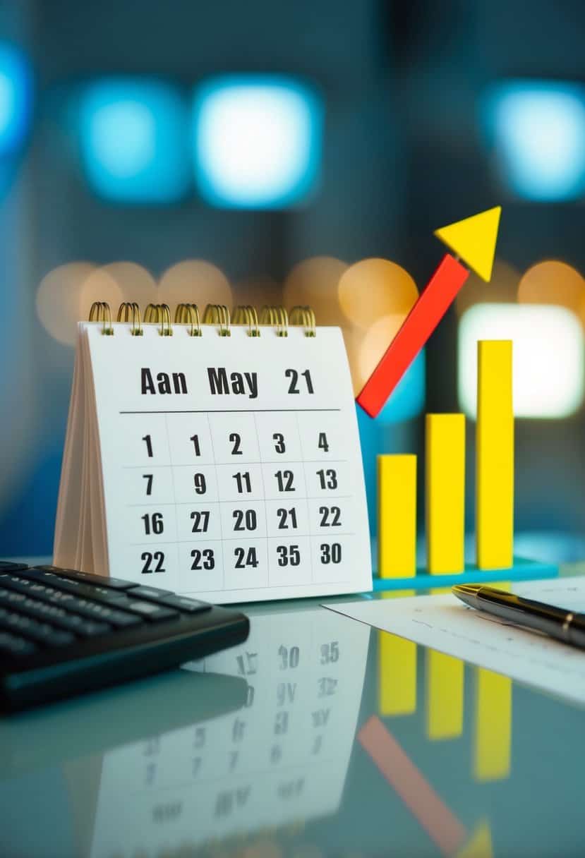 A calendar with highlighted dates and rising cost graph