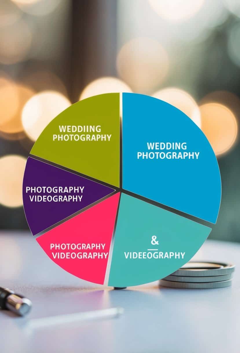 A wedding budget pie chart with sections for photography and videography highlighted