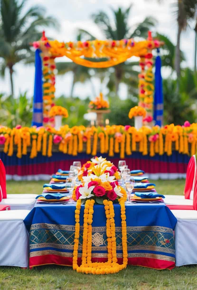 A traditional Filipino wedding setup with vibrant flowers and cultural decor