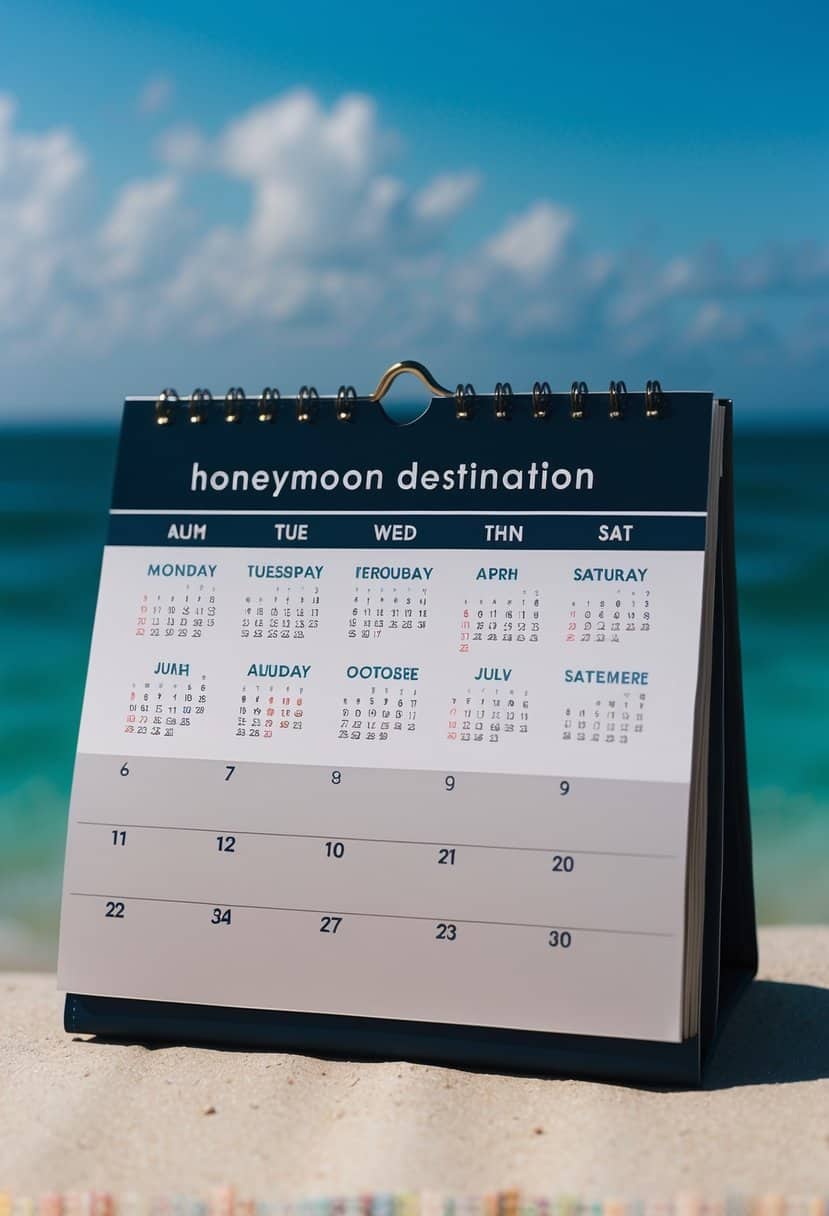 A calendar showing the progression from a honeymoon destination to daily routine