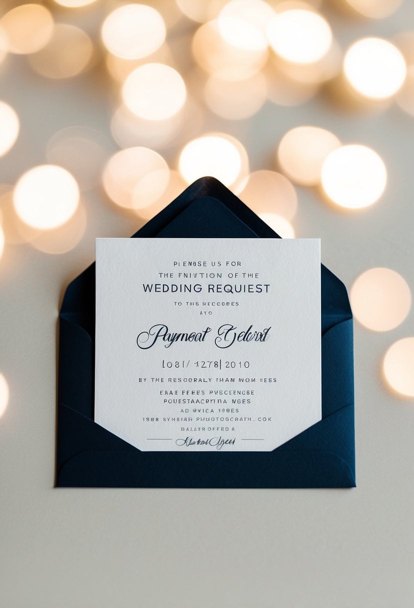 A wedding invitation with a payment request enclosed