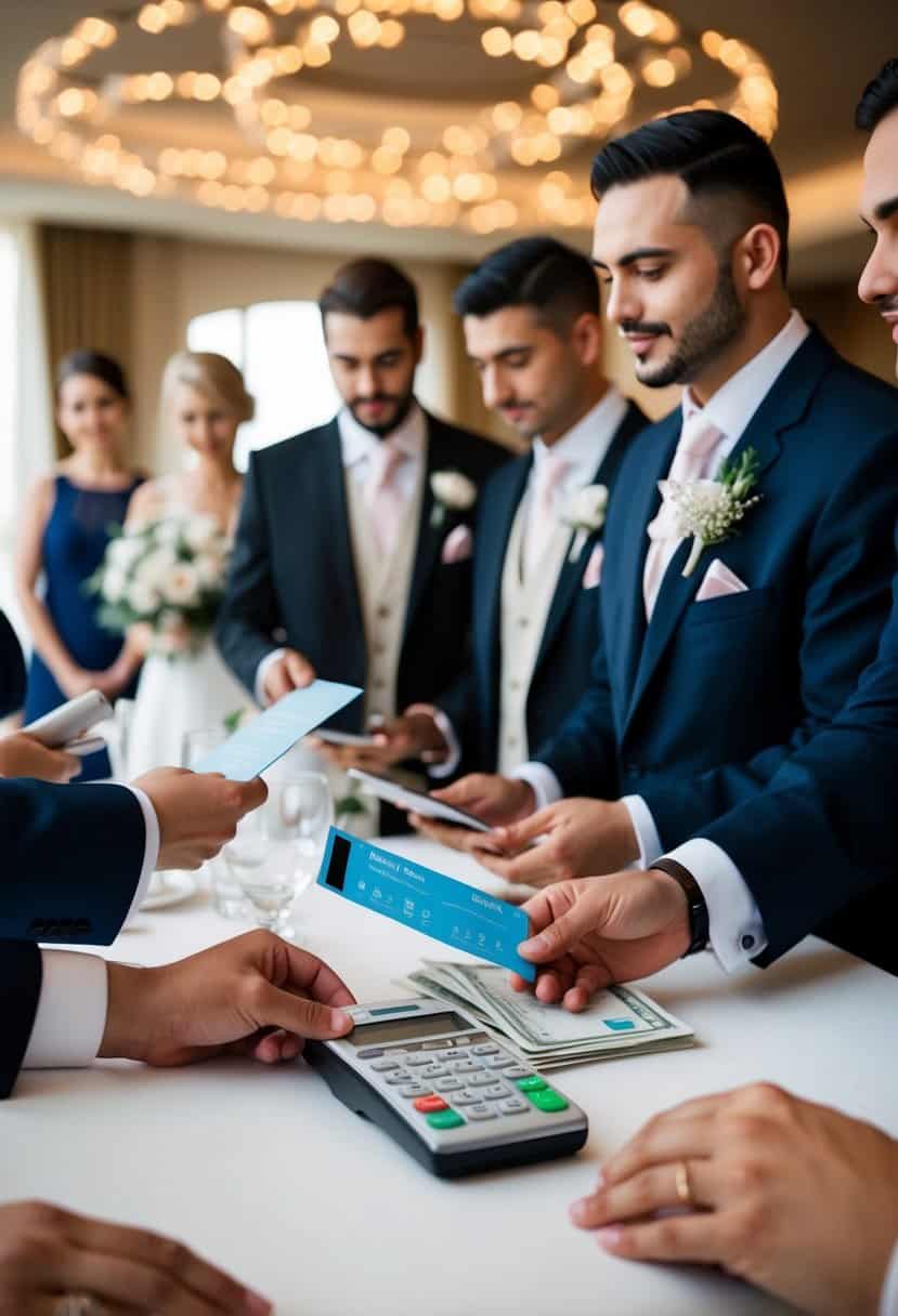 Guests booking hotel rooms for wedding, arranging payment