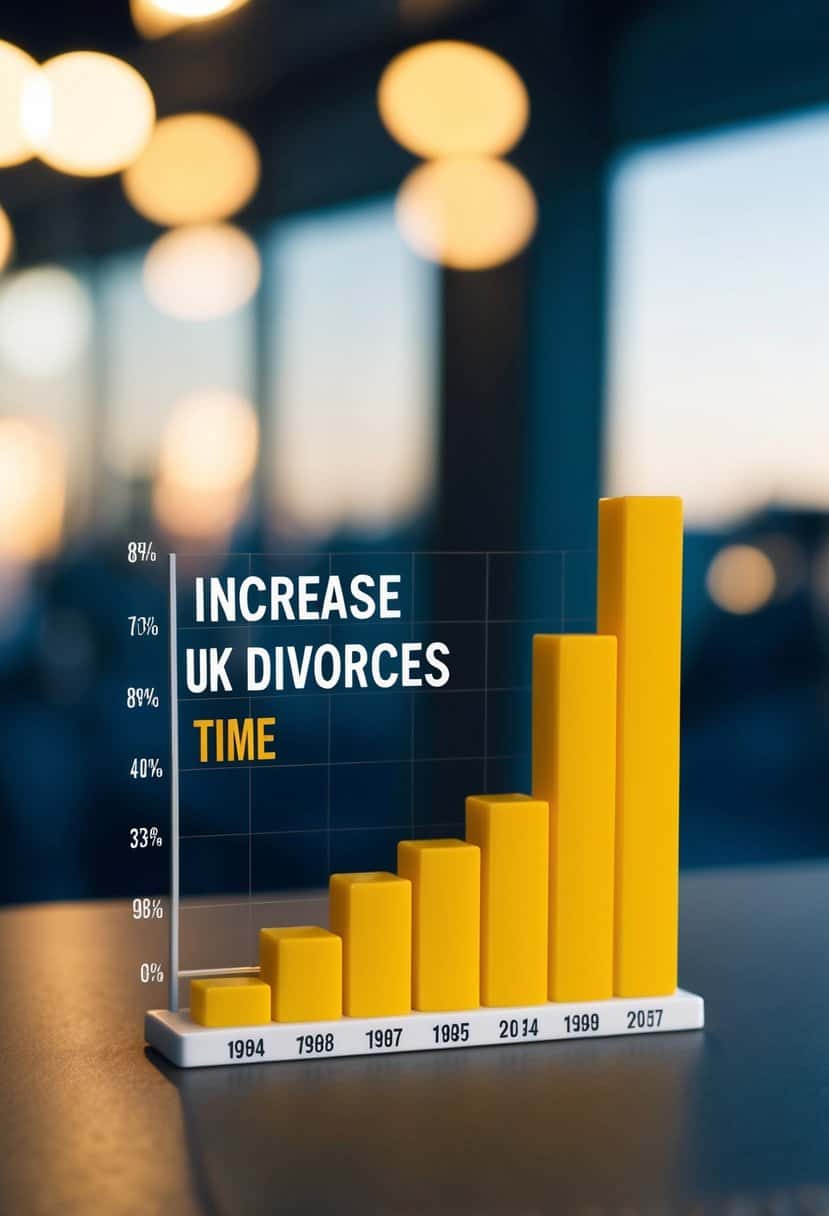 A graph showing the increase in UK divorces over time, with a noticeable peak in recent years