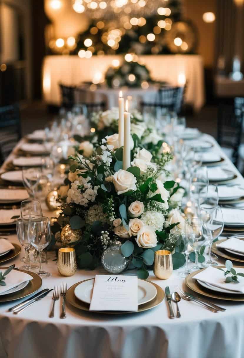 A cluttered table with unnecessary wedding items, such as over-the-top centerpieces and excessive decorations, overshadowing the essential engagement shoot props