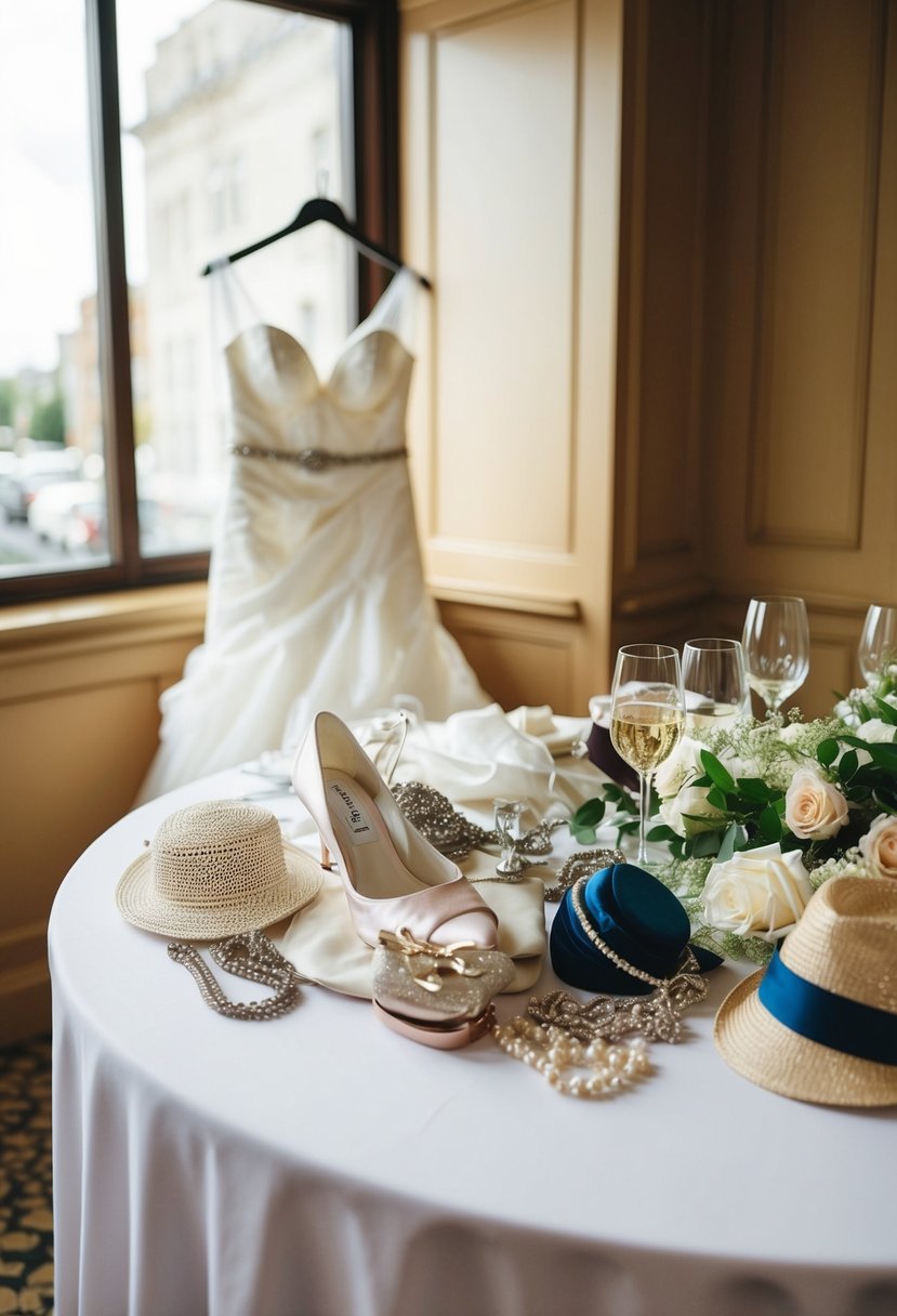 Unnecessary wedding dress accessories cluttering a table