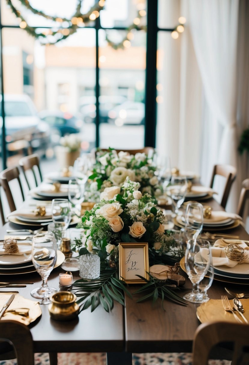 A cluttered table with unnecessary wedding items: trinkets, excessive decorations, and impractical accessories